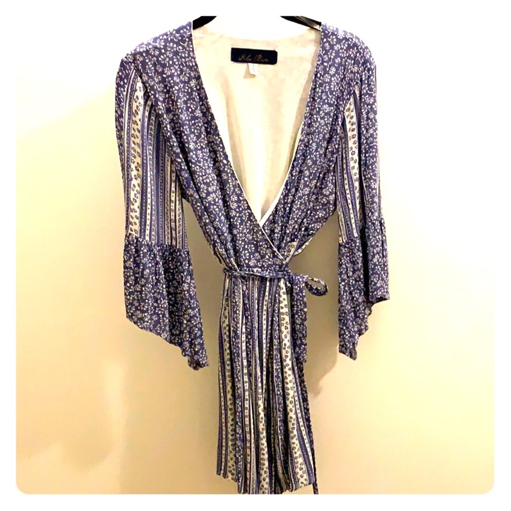 Blue floral pattern wrap dress